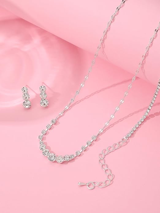 Silver/Gold Rhinestone Crystal Wedding Bridal Bridesmaids Earrings Bracelet Set for Women Brides Bridesmaids Crystal Rhinestone Bracelet Earrings Set for Wedding Bridal Prom Pageant