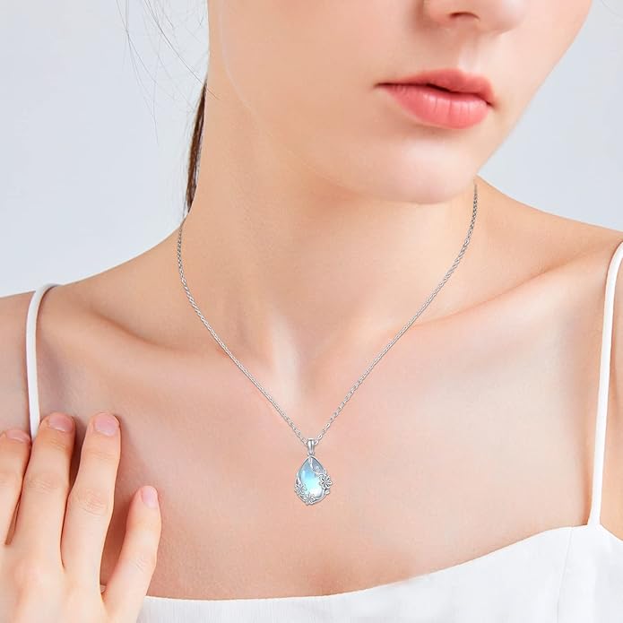 JUSTKIDSTOY Moonstone Necklace 925 Sterling Silver Teardrop Pendant Necklace Jewelry Gifts for Women Girls