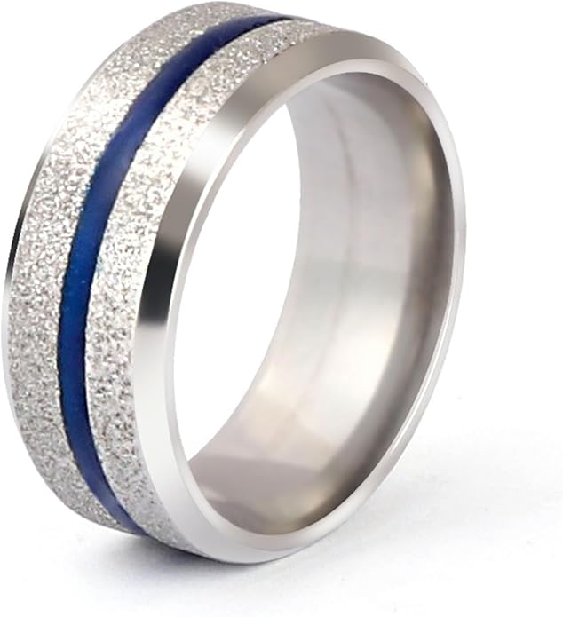 Enamel Band Rings for Women Men Stainless Steel Blue/Orange Ring Couple Enamel Valentine's Day Jewelry Gift
