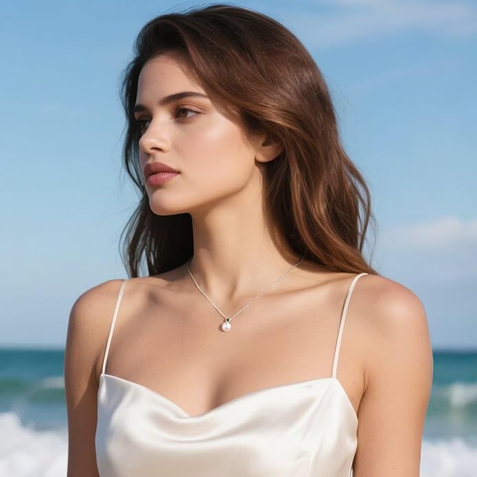 Iefil Valentines Day Gifts for Her - 9-10mm Freshwater Pearl Necklace for Women, Anniversary Birthday Gifts for Wife Mom Girlfriend, S925 Sterling Silver Pearl & Birthstone Necklace, Jewelry for Women