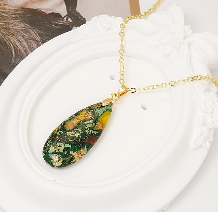 Stone Necklaces for Women Teardrop Gemstone Pendant Necklace Natural Stone Chain Necklaces