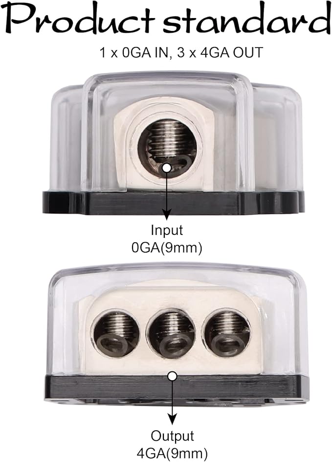 3 Way Power Distribution Block 1x 0 Gauge in 3X 4 Gauge Out Amp Power Distribution Ground Distributor Connecting Block for Car Amplifier Audio Splitter,2Pcs