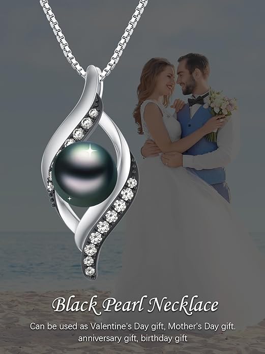 Tahitian Black Pearl 18K White Gold Plated Sterling Silver Heart/Infinity/Four Leaf Clover Pendant Necklace Jewelry Gifts for Women Wife Mom Girlfriend Wedding Birthday Anniversary Christmas