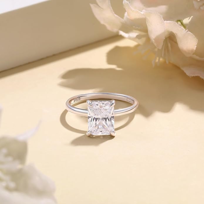 Elspeth 925 Sterling Silver Engagement Ring for Women Oval/Radiant/Pear/Princess/RoundCut Cubic Zirconia Promise Ring Size 4-10