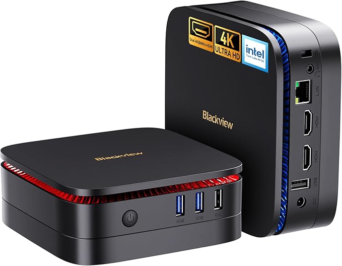 Blackview MP60 Mini PC 2025 with 13th Gen Intel N150(2-Year Coverage), 16GB RAM 512GB M.2 SSD Mini Computer, 4K UHD Dual HDMI, Win11 Pro, WiFi 5/Big Fan/LED Light, Mini Desktop PC for Home/Office/Edu