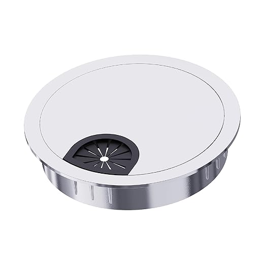 Desk Grommet 2-1/8 Inch 53mm, Zinc Alloy Computer Desk Wire Hole Cover, Office Desktop Cord Cable Hole Metal Ring, Bright Silver