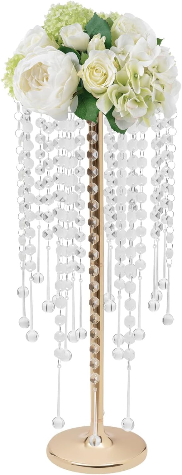 Wedding Centerpieces Gold Vases,10PCS Metal Flower Candle Holder with Sparkling Crystal Beads,Crystal Flower Vase Metal Flowers Stand for Party Tables Decorations (10pcs Gold-2)