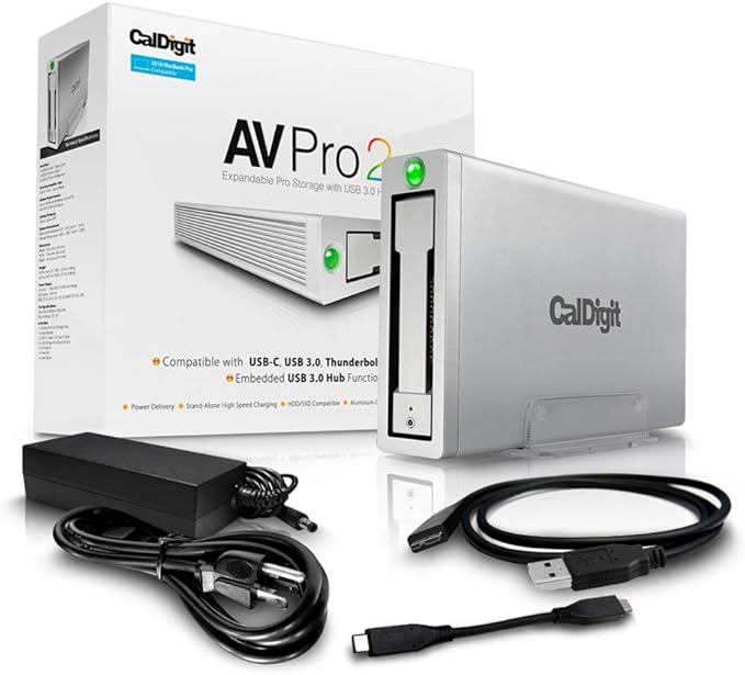 CalDigit AV Pro 2 Storage Hub USB C External Hard Drive - Charge up to 30W, Compatible with USB-C and Thunderbolt Type-C Computers (0TB Enclosure Kit)