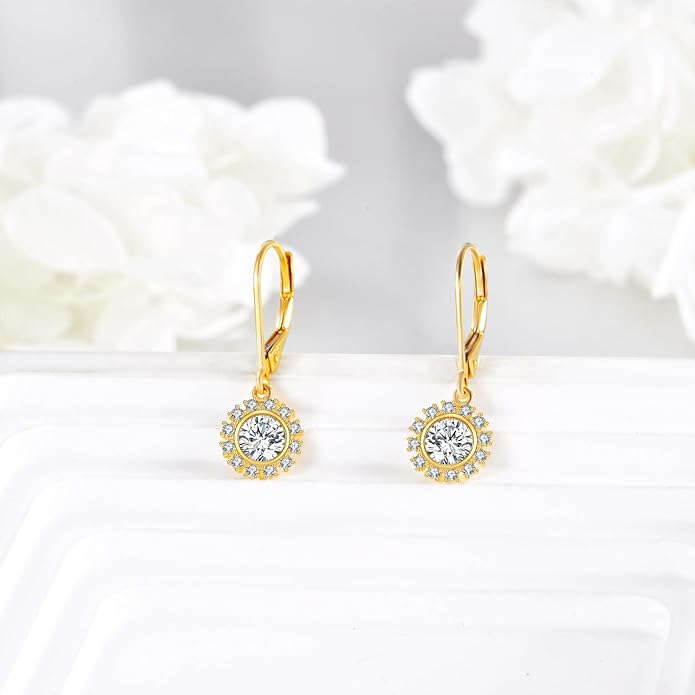 DOVRAN 10K 14K Solid Gold Leverback Earrings for Women Real Yellow Gold Filigree Dangle Earrings Trendy Jewelry Birthday Christmas Gifts for Wife Mom