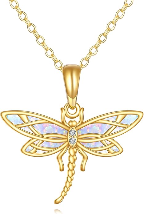GEHN Hummingbird Necklace 14K Solid Gold Opal Hummingbird Pendant Necklace Hummingbird Jewelry Bird Gifts for Women Lover