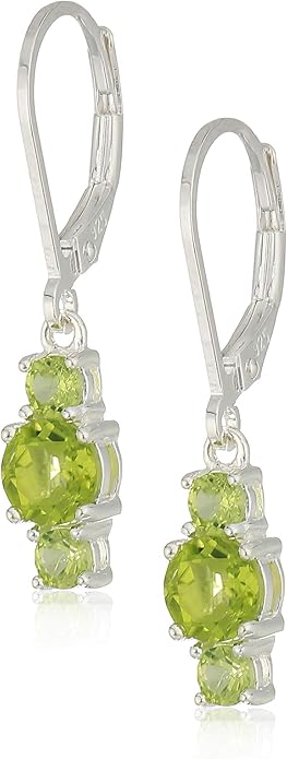 Amazon Essentials Sterling Silver Genuine and Created Gemstone Three Stone Birthstone Leverback Dangle Earrings