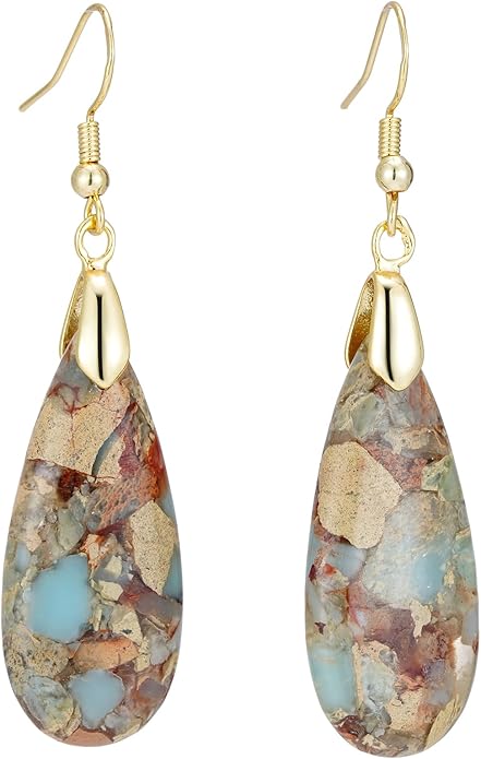 Boho Women Natural Stone Earrings Unique Healing Imperial Jasper Gemstone Energy Hypoallergenic Lightweight Dangle Drop Earrings Multiple Styles Earrings Jewelry for Birthday Party Gift