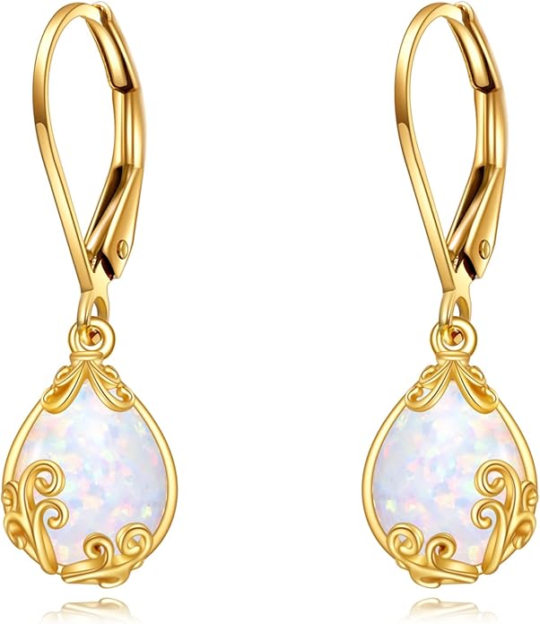 DOVRAN 10K 14K Solid Gold Leverback Earrings for Women Real Yellow Gold Filigree Dangle Earrings Trendy Jewelry Birthday Christmas Gifts for Wife Mom
