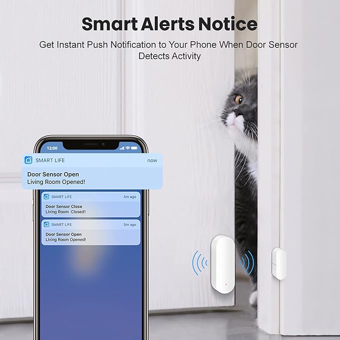 WiFi Door Sensor: Smart Door Open/Closed Detectors, Wireless Window Sensor with App Notification Alert, Contact Sensor for Home Security, Compatible with Alexa Google Assistant (1pack)