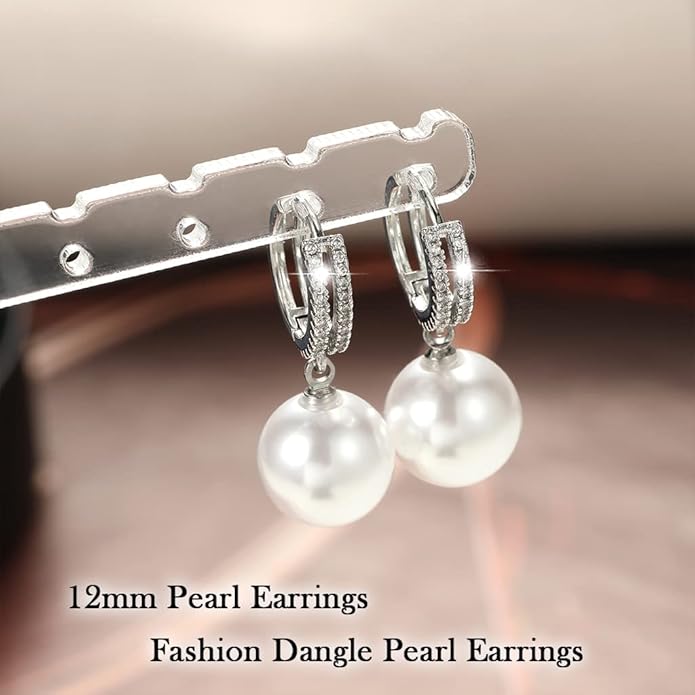Pearl Earrings for Women 14K Gold Plated Hypoallergenic Pearl Earrings 5A Cubic Zirconia Dangle Earrings Elegant Jewelry