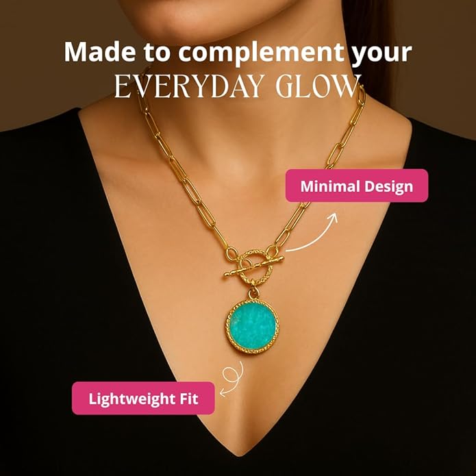Gempires Gemstone Coin Front Toggle Pendant Necklace for Women with Gold Paperclip Chain, Natural Crystal Pendant with Toggle Clasp, Handcrafted Perfect Jewelry Gift for her