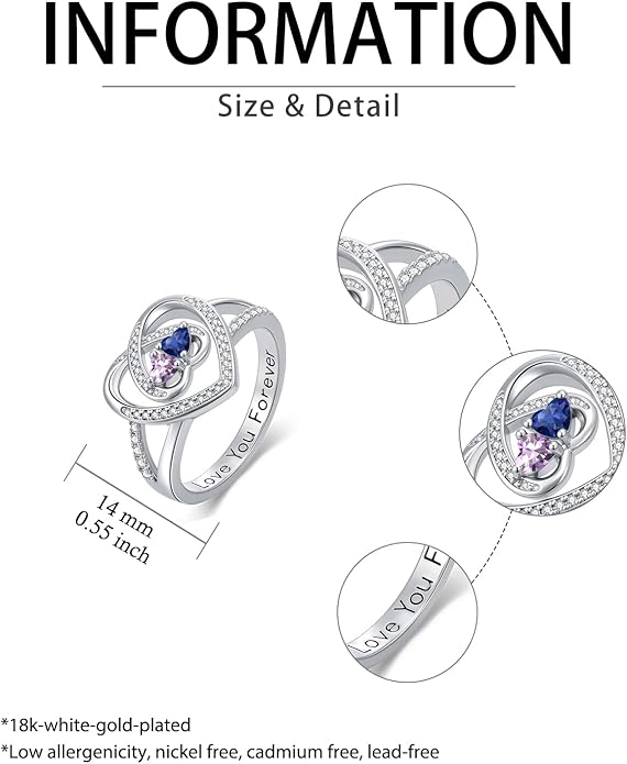Valentine's Day Gifts for Women Birthstone Rings for Women Heart Statemet Engagement Eternity Wedding Promise Rings Jewelry Anniversary Christmas Valentine Mothers Day Birthday Gifts for Wife Her Girlfriend