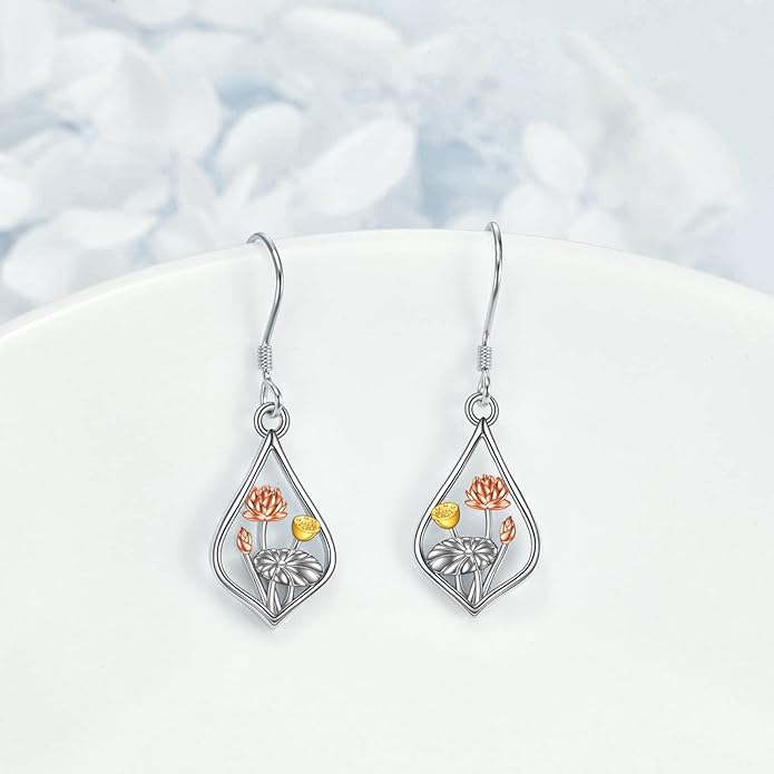 VONALA Flower Earrings for Women 925 Sterling Silver Rose/Lotus/Scottish Thistle/Tulip/Lilac/Mushroom/Pineapple Dangle Drop Earrings Flower Jewelry Gifts for Women Girls Birthday Gifts