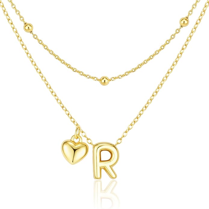 adoyi Valentines Day Gifts for Women Hers Dainty 14K Gold Plated Heart Initial Necklaces Layered Letter A-Z Pendant Necklace Stack Trendy Jewelry Birthday Valentines Day Gifts for Women Jewelry