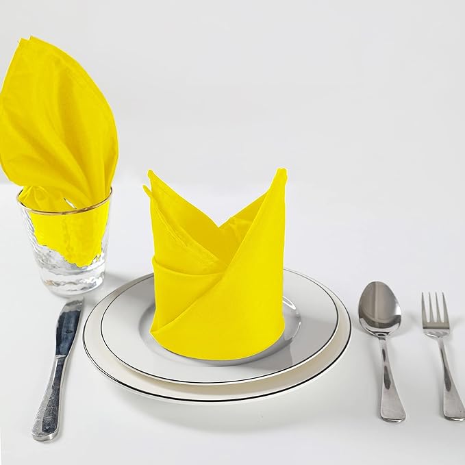 Cloth Napkins 17x17 inch Washable Polyester Dinner Napkins Soft Table Napkins for Wedding Party Dining Banquet(Yellow,50PCS)