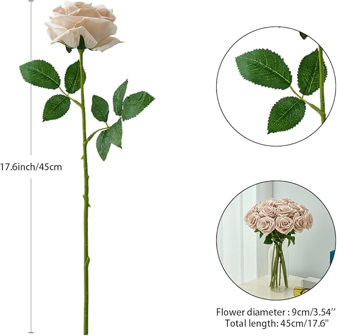 15pcs Fake Roses Artificial Silk Flowers Nude Faux Rose Flower Long Stems Bouquet for Arrangement Wedding Centerpiece Party Home Kitchen Decor (VASE is NOT INVLUDED)