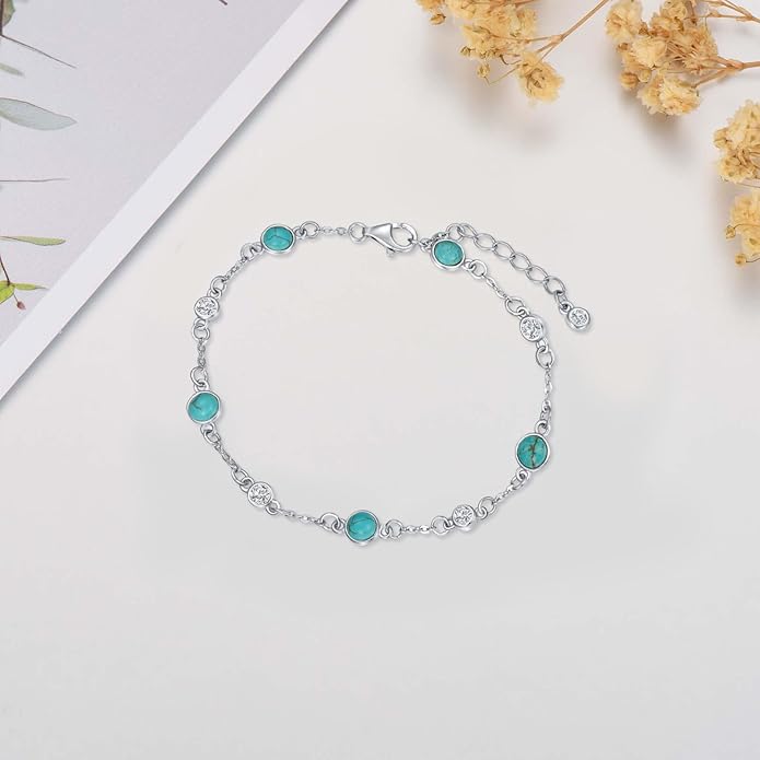 Anklet Bracelet for Women 925 Sterling Silver Natural Stone Chain Ankle Bracelet Beach Summer Fine Jewelry Valentines Day Birthday Gifts for Her Mom Wife