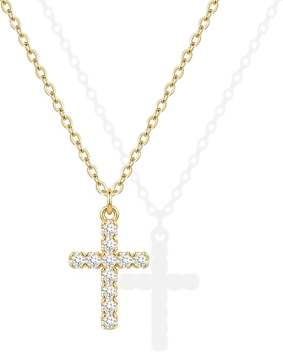 Zeffy Cross Necklace for Women,18K Gold/Silver Plated Tiny Cubic Zirconia Cross Pendant Necklace for Women Simple Layered Cross Necklaces for Women