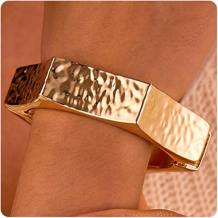 Statement Golden Matte Bracelet for women Minimalist Chunky Brushed Bangle Bracelet Vintage Thick Wide Cuff bracelet Gold Plated Open Cuff Geometric Bracelet