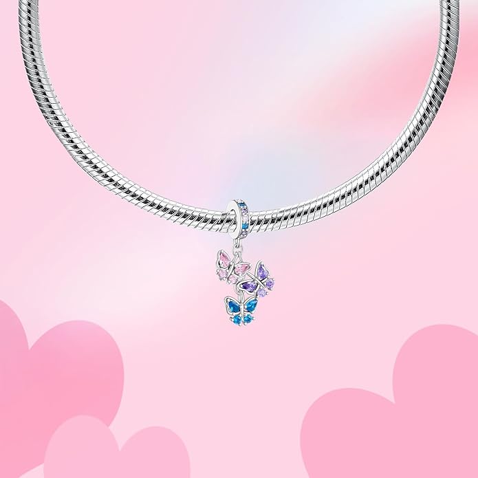 Birthday Fashion Love Heart Dangle Charm 925 Sterling Silver Charms fits Bracelets and Necklace Pendant Bead Charms Jewelry Present for Women Family Friends