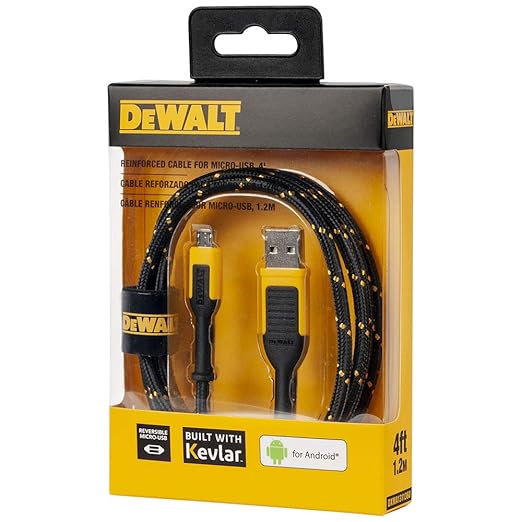 DEWALT Micro-USB to USB Cable(Not for iPhone)Reinforced Braided Micro-USB Cable, USB to Micro-USB Cable, Charger Cord Compatible with Android, 4 ft