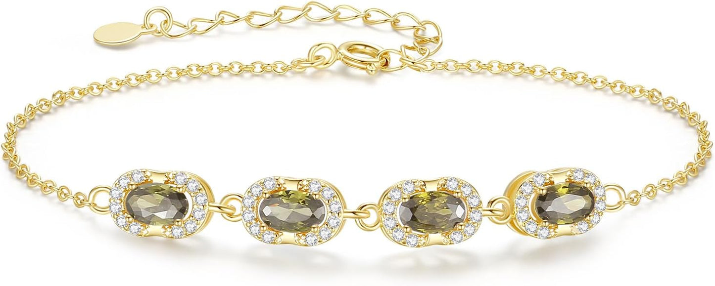 Birthstone Bracelets for Women, Gold Trendy Dainty Link Bracelet Jewelry Birthday Christmas Day Gifts for Women Girlfriend Friend Her Mom Wife