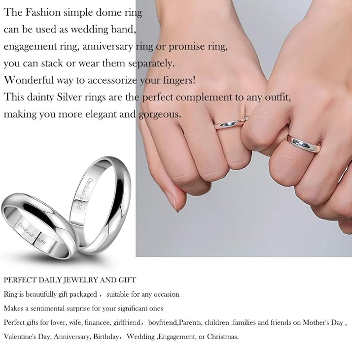 Dankadi Simple Fashion S925 Sterling Silver Ring Smooth Plain Dome Comfort Solid Silver Wedding Ring For Men & Women 3.5 mm 3-13# 24k Real Gold Plated Jewelry