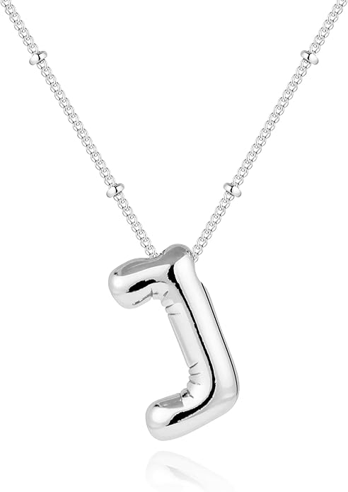 Inerney Valentines Day Gifts Gold Bubble Letter Necklace Initial Necklaces for Women, Chunky 14K Plated Balloon Initials, Trendy Charm Non Tarnish Custom Name Pendant Jewelry Gifts for Mom