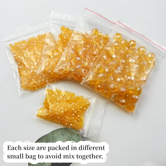 600pcs Crystal Glass Beads 3mm 4mm 6mm 8mm 10mm Rondelle Faceted Crystal Beads Spacer Beads for Necklace Bracelet Earrings DIY Jewelry Crafts Making Supplies(Orange AB)