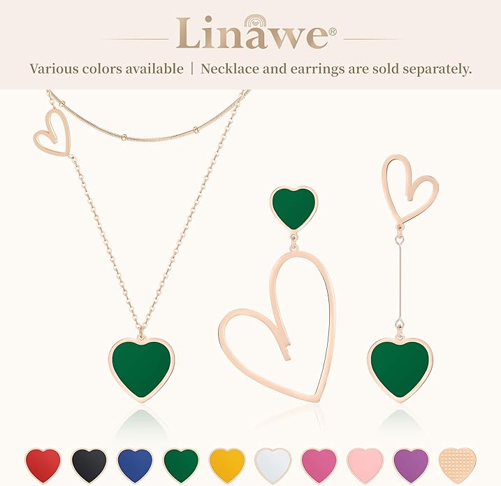 Linawe Layered Choker Heart Pendant Necklace for Women Trendy, Gold/Silver/Rose Gold Chain Stainless Steel Stacked Necklaces, Double Heart Necklace Y2K Preppy Jewelry