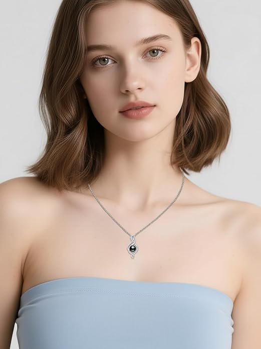 Tahitian Black Pearl 18K White Gold Plated Sterling Silver Heart/Infinity/Four Leaf Clover Pendant Necklace Jewelry Gifts for Women Wife Mom Girlfriend Wedding Birthday Anniversary Christmas