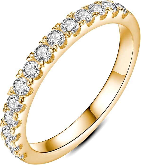 IMOLOVE Moissanite Wedding Band Wedding Rings for Women 925 Sterling Silver Rings with 18K White Gold Plated Eternity Stackable Engagement Ring Anniversary Band Size 3-12