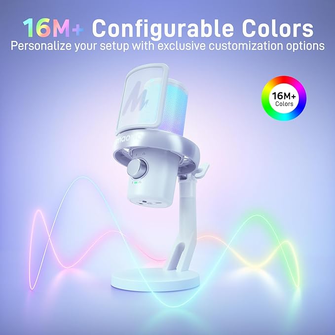 MAONO Wireless Microphone for PC, Condenser USB Mic with Software AI Voice Change,3-Level Noise Cancellation,Custom EQ, RGB Gaming Streaming Mic for Podcast PS5 PS4 Twitch YouTube (DM40 Pro-White)
