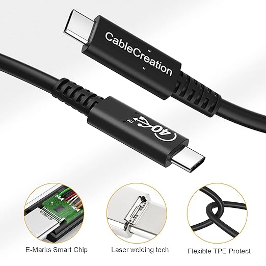 CableCreation USB 4 Cable for Thunderbolt 4/3, [USB-IF Certified] 2.6FT 40Gbps 100W USB C Cable, 8K 30Hz or Dual 4K 60Hz Video, Compatible with USB-C Docking Station, Hub, eGPU and More, 0.8M