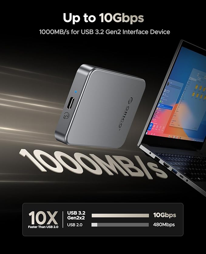ORICO 1TB Magnetic SSD, PD100W Charging, 4K ProRes HDR, 1000MB/s USB 3.2, Portable External Drive for iPhone 16/15, Laptops, Tablets - Aluminum Alloy, Drop Resistant - K10