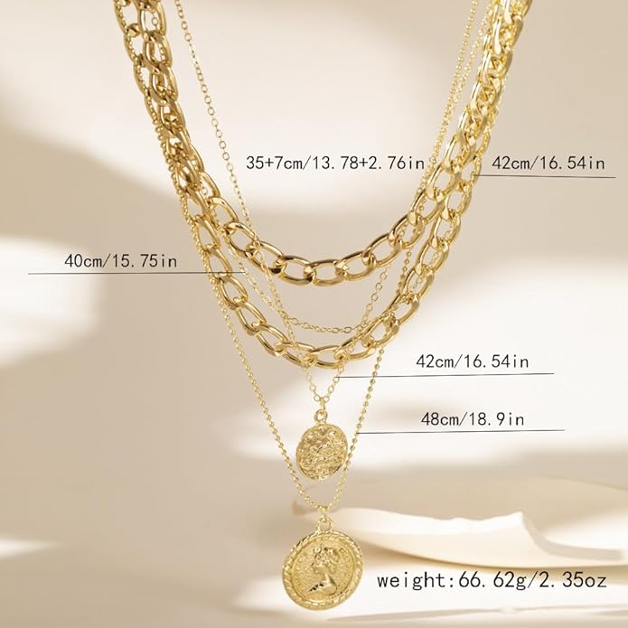 Pirate Necklace Chunky Gold Necklace for Women vintage Pirate Coin Pendant Necklace Fashion Chunky Chain Choker Necklaces Pirate Costume Women Men Jewellery