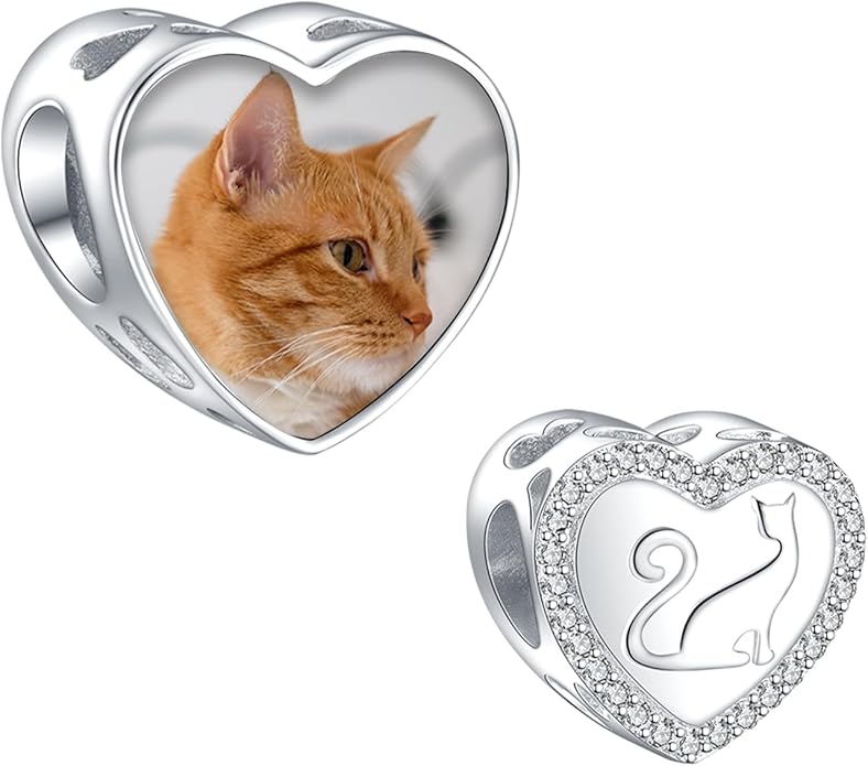 Annmors Personalized Photo Charm for Bracelet Necklaces,925 Sterling Silver Charm Love Heart Shaped Engraved Customize Picture Gift for Birthday Mother's Day Christmas,Bead Charms Jewelry for Women