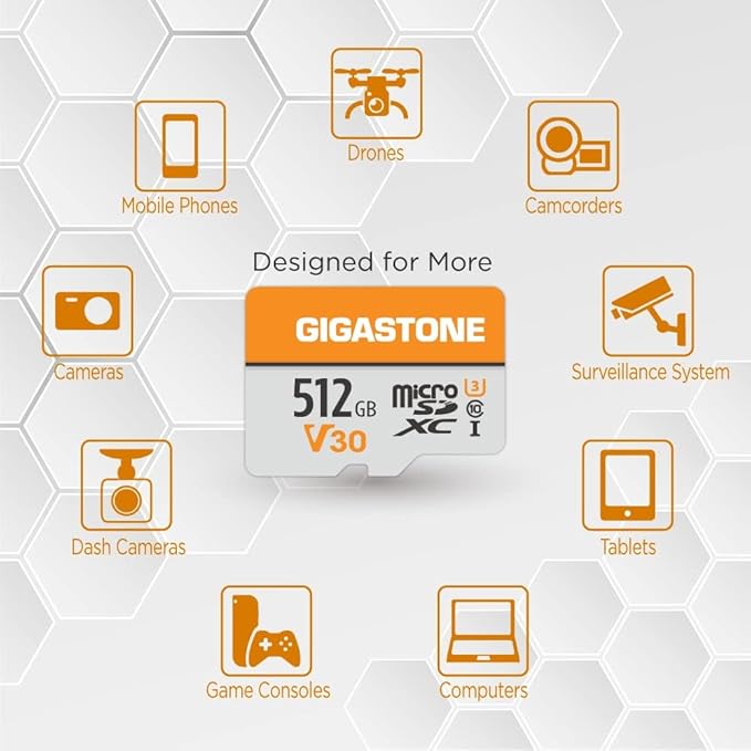 GIGASTONE 512GB Micro SD Card 4-Pack, A1 V30 4K Video Recording, Surveillance, Security Camera, Action Camera, Drone, 100MB/s MicroSDXC Memory Card UHS-I Class 10