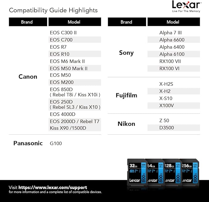 Lexar High-Performance 800x 128GB SDXC UHS-I Memory Card, C10, U3, V30, Full-HD & 4K Video, Up to 120MB/s Read, for Point-and-Shoot Cameras, Mid-Range DSLR, HD Camcorder (LSD0800128G-BNNNU)