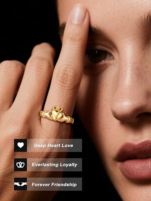 Bestyle 925 Sterling Silver Ring for Women, Minimalist Claddagh Ring Celtic Knot Ring for Women, Irish Promise Wedding Band, Gold/Rose Gold Vermeil Women Band Ring, Stackable, Gift for Her