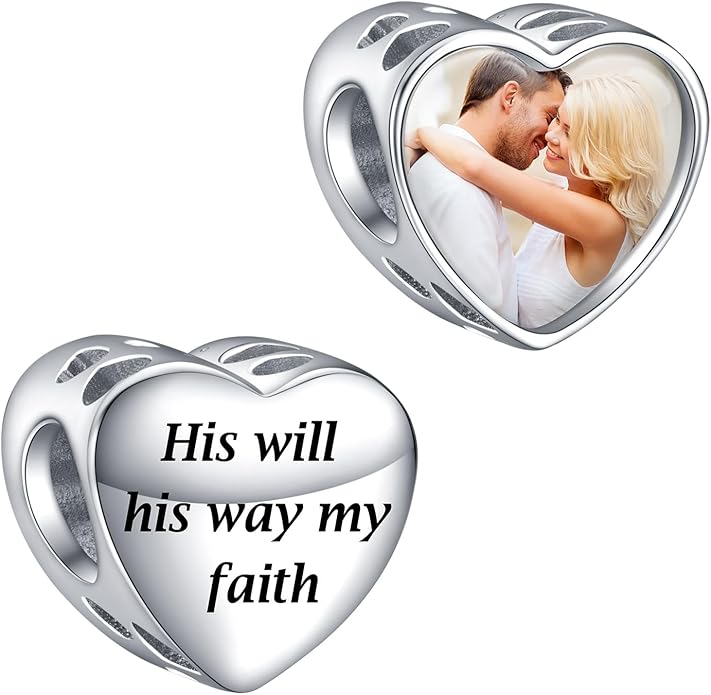 Annmors Personalized Photo Charms For Bracelets/Necklace 925 Sterling Silver Love Heart Shaped Engraved Customize Picture Gift for Birthday Mother's Day,Bead Charms Jewelry for Women