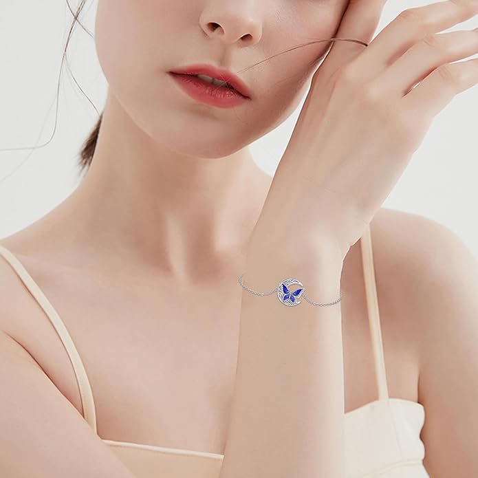 Dragonfly Bracelet 925 Sterling Silver Butterfly Bracelet Adjustable Celtic Moon Bracelet Irish Celtic Jewelry Gifts for Women