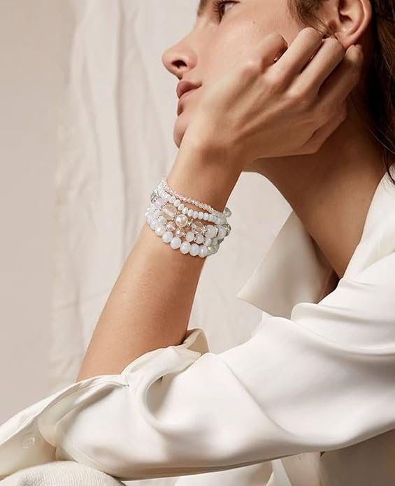 Noessla Beaded Boho Stretch Bracelet Colorful Stackable Crystal Beads Bracelets Trendy Costume Jewelry Mothers Day Gifts for Women