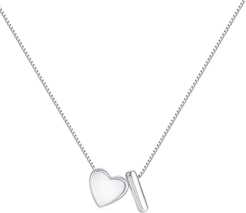 JKK Valentines Day Gifts for Her, 925 Sterling Silver Letter A-Z Heart Necklace Silver Jewelry Trendy Stuff Birthday Valentine's Day Gifts for Women Mom Her