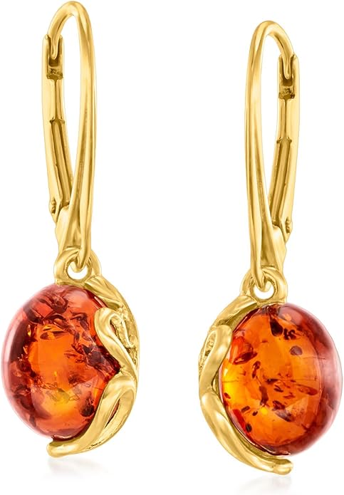Ross-Simons Round Amber Drop Earrings in 18kt Gold Over Sterling